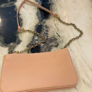 NWT VTG Ann Taylor NONE Pink/Peach Pebble Leather Crossbody Purse Clutch #57421